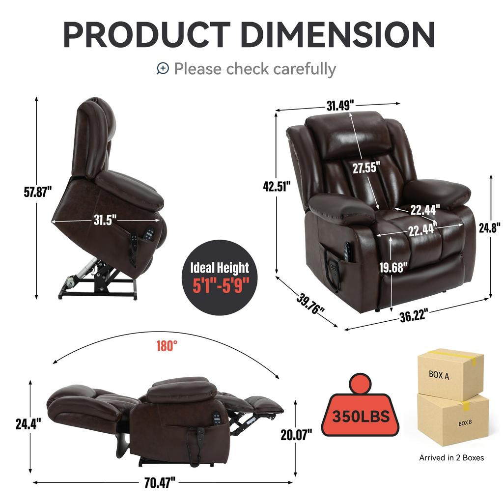 Simplie Fun Simplie Fun Genuine Leather Power Lift Recliner with Massage & Heat
