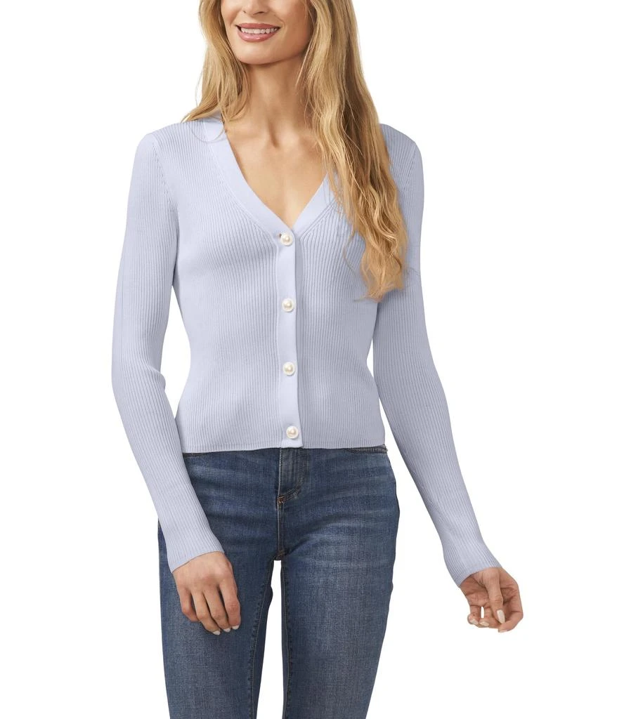 CeCe Ribbed Pearl Button Cardigan 1