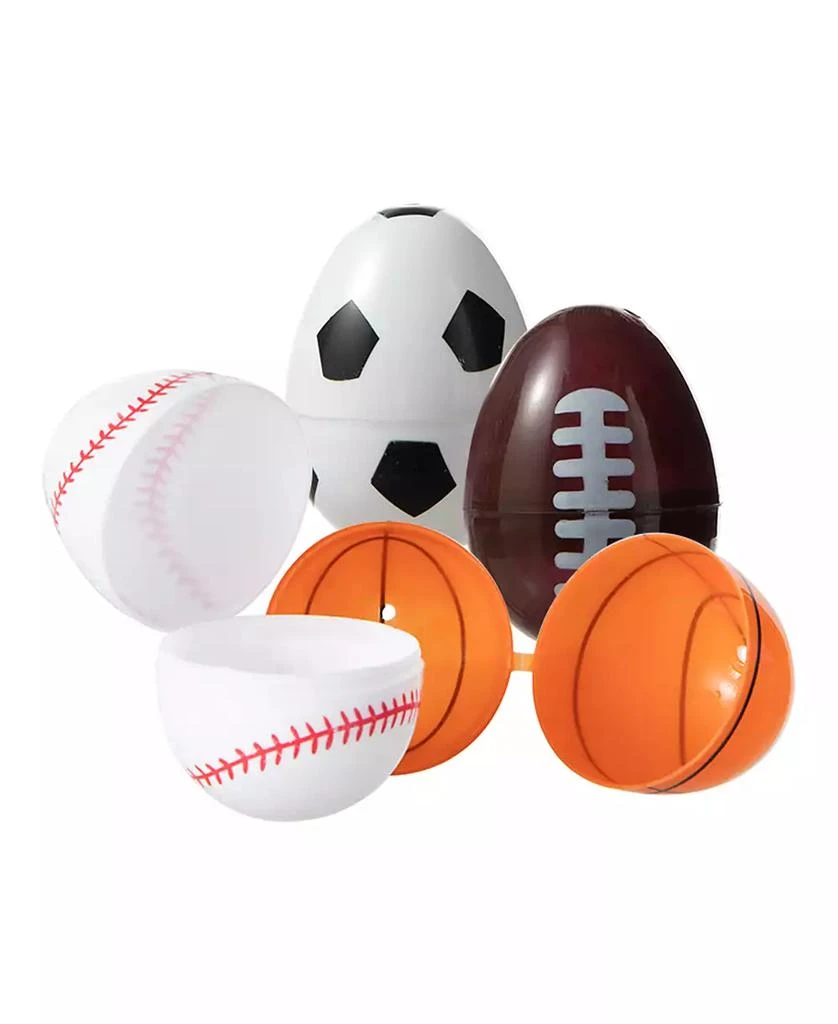 Glitzhome 48 Pack 2.25" H Easter Plastic Fillable Sports Eggs, 12 of Each Basketball, Football, Baseball, Soccer 3