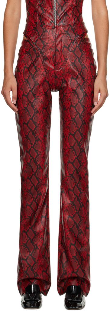 Puppets and Puppets Red and Black Cutout Faux-Leather Trousers