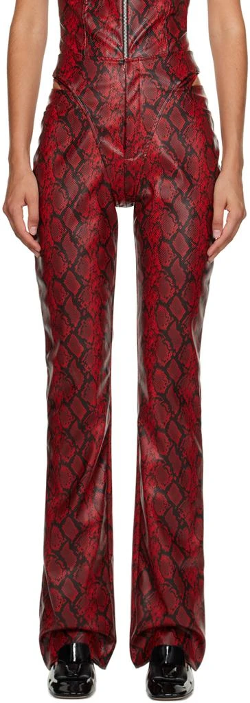 Puppets and Puppets Red and Black Cutout Faux-Leather Trousers 1