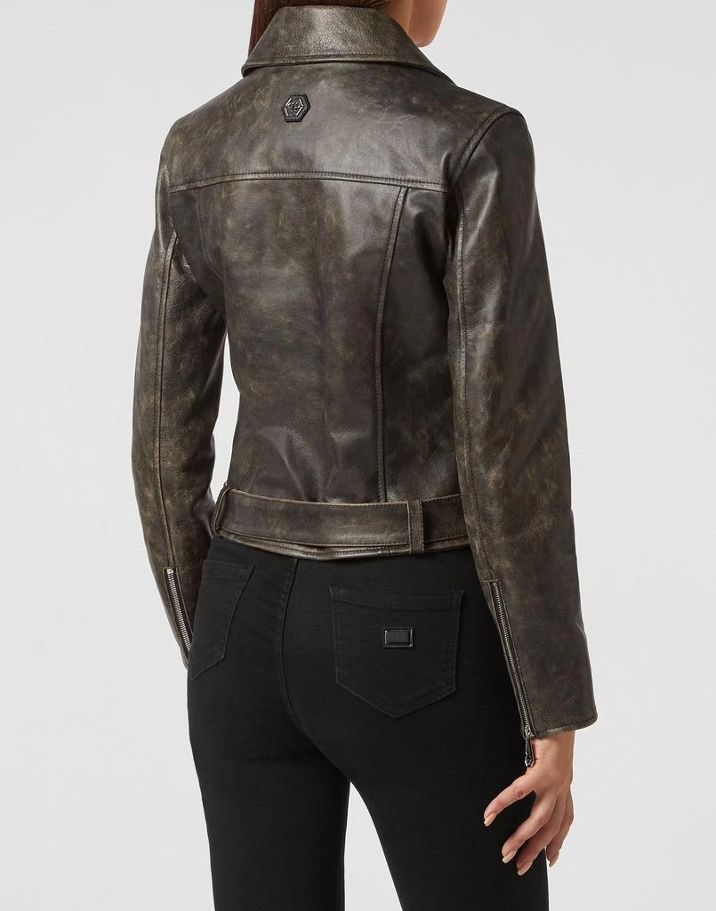 Philipp Plein Shoulder Padded Leather Biker Jacket 4