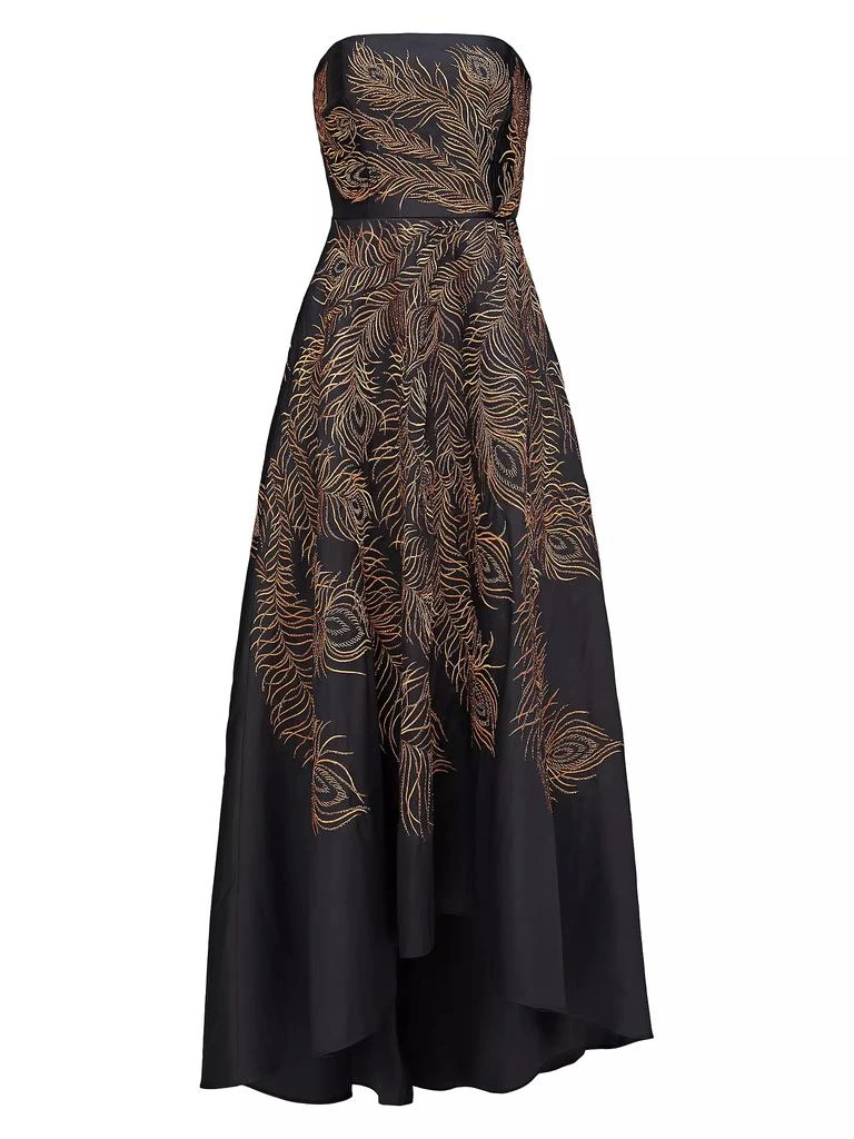 Theia Erica Feather-Embroidered Strapless Gown 1