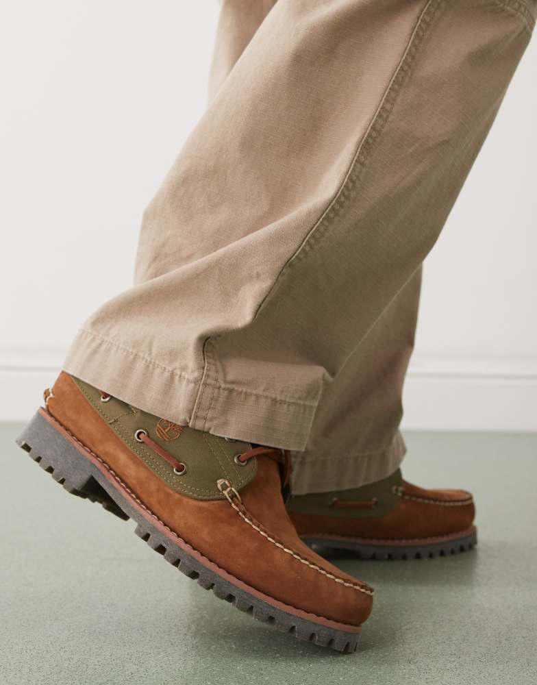 Timberland Authentic 3 eye boat shoe in mixed brown nubuck – On