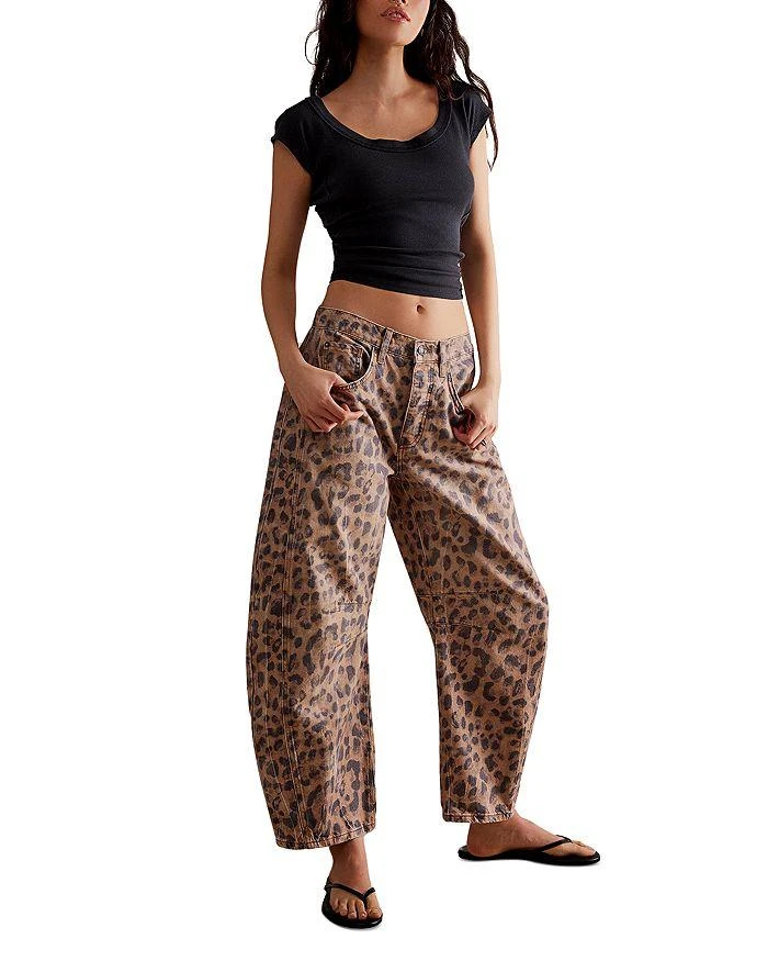 Free People We The Free Good Luck Leopard Barrel Leg Jeans in Brown Sugar 2