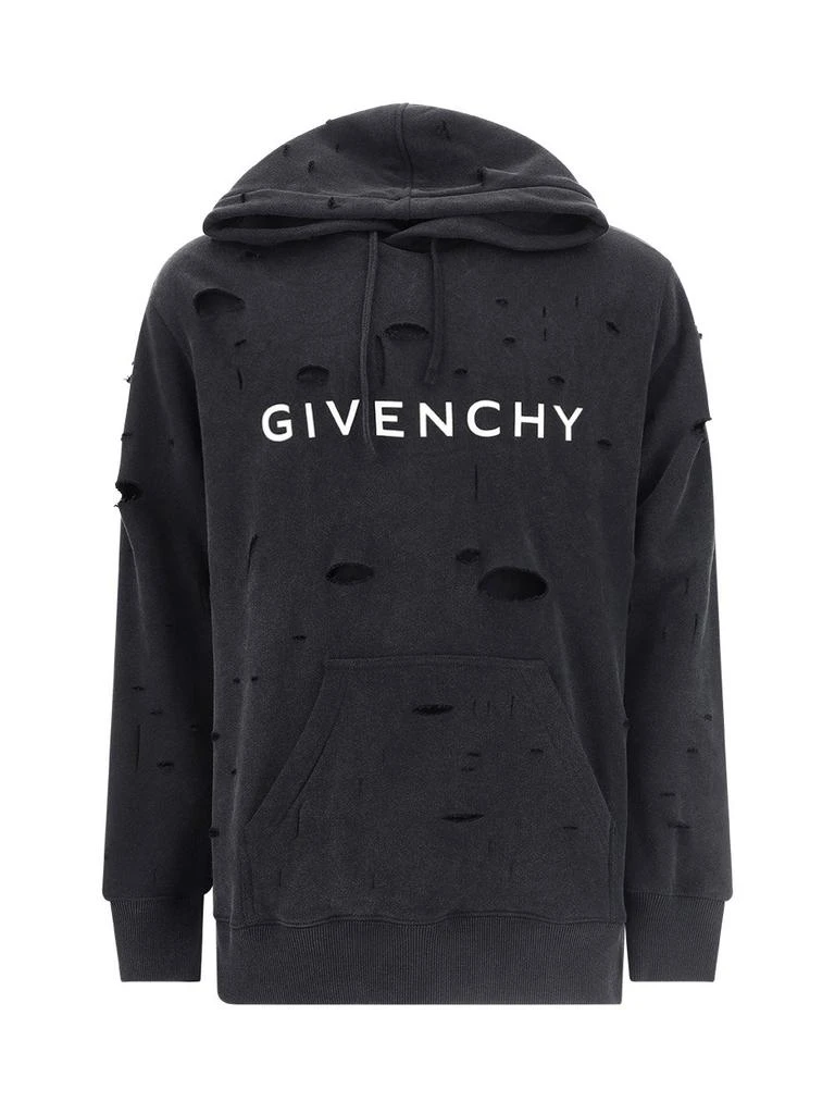 Givenchy Givenchy Distressed Logo Printed Drawstring Hoodie 1