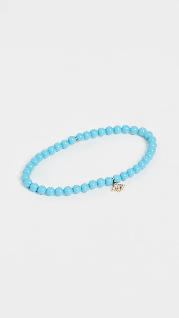 Sydney Evan 14k Gold Turquiose Beaded Evil Eye Charm Bracelet