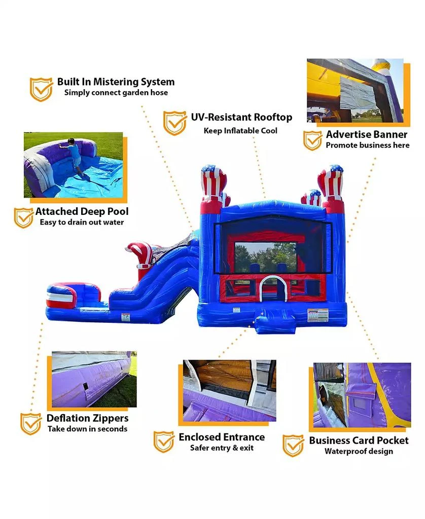 Jumporange American Boxing Commercial Grade Bounce House Water Slide with Pool for Kids and Adults (with Blower), Basketball Hoop, Wet Dry Combo, Outdoor, Big Inflatable, Birthday Party Rental 6