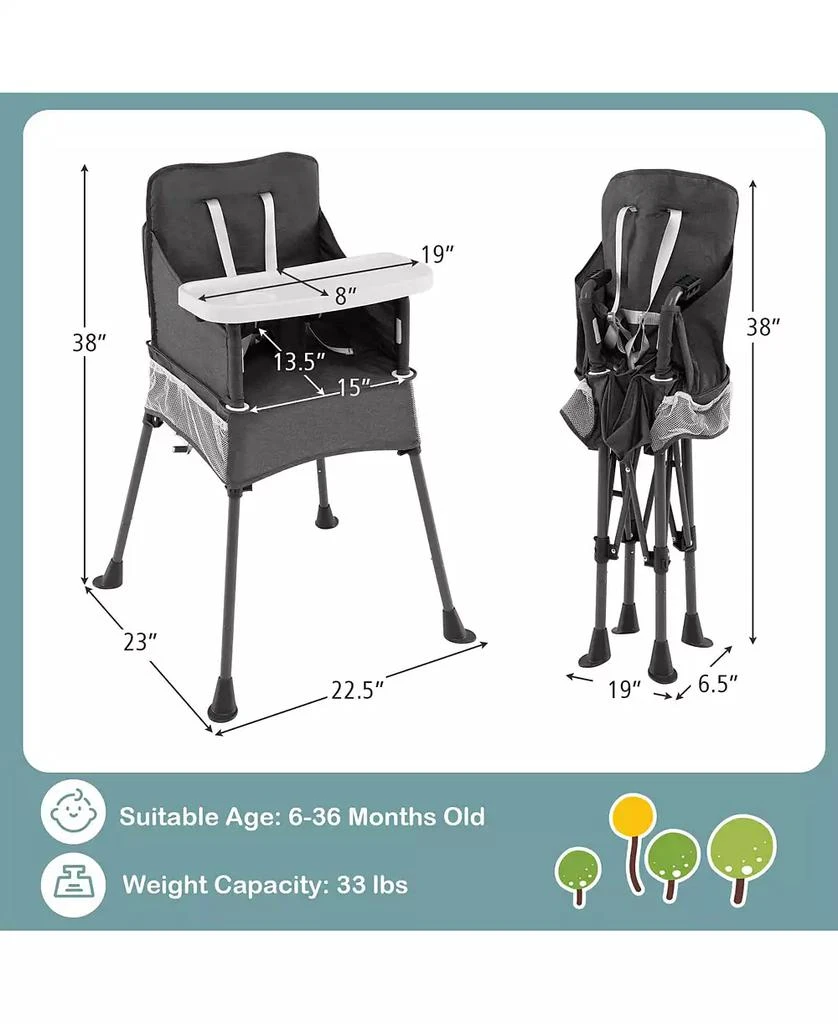 Costway Toddler Folding High Chair with 2-position Tray Adjustable Safety Baffle 3