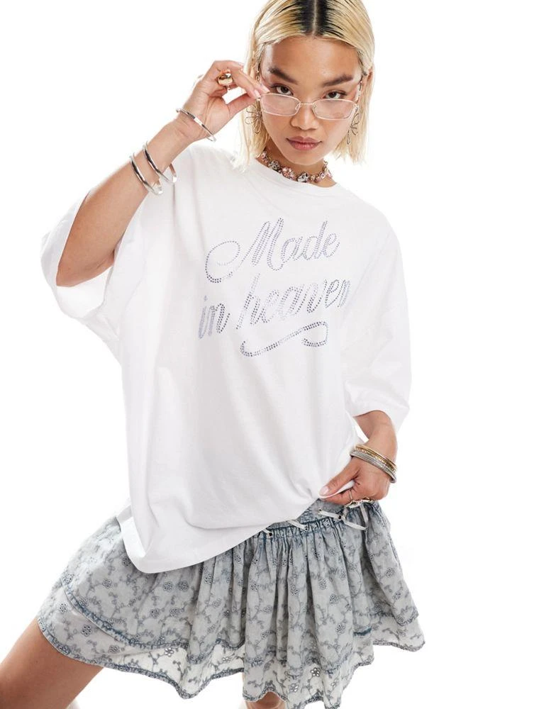 COLLUSION COLLUSION oversized rhinestone skate t-shirt in white 1