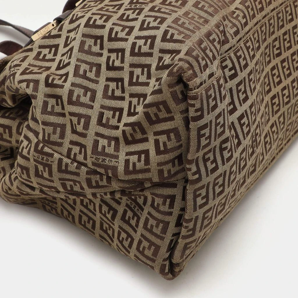 Fendi Fendi Beige/Brown Zucchino Canvas and Leather Accordion Tote 25
