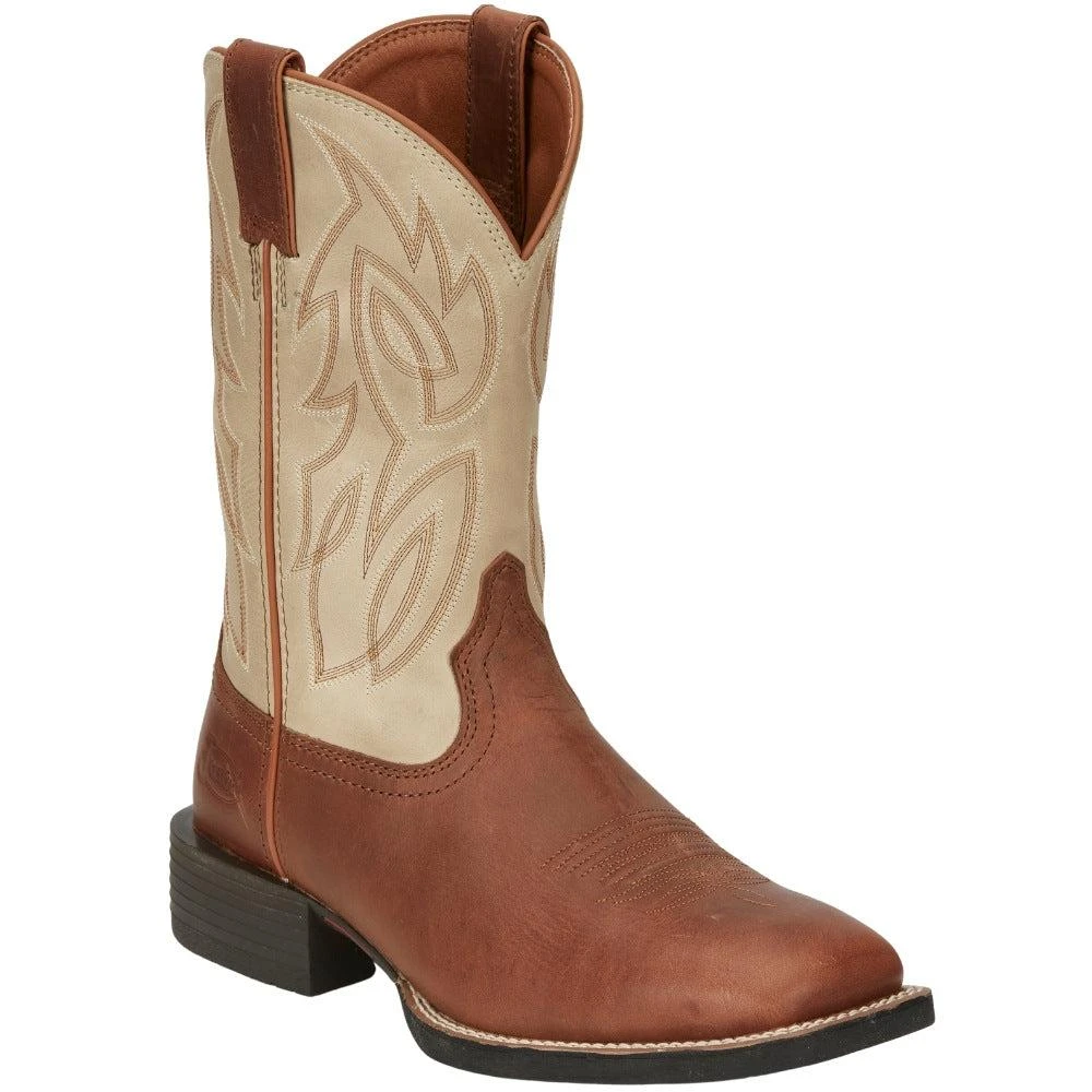 Justin Boots Canter 11 Inch Water Buffalo Embroidered Square Toe Pull On Cowboy Boots 2