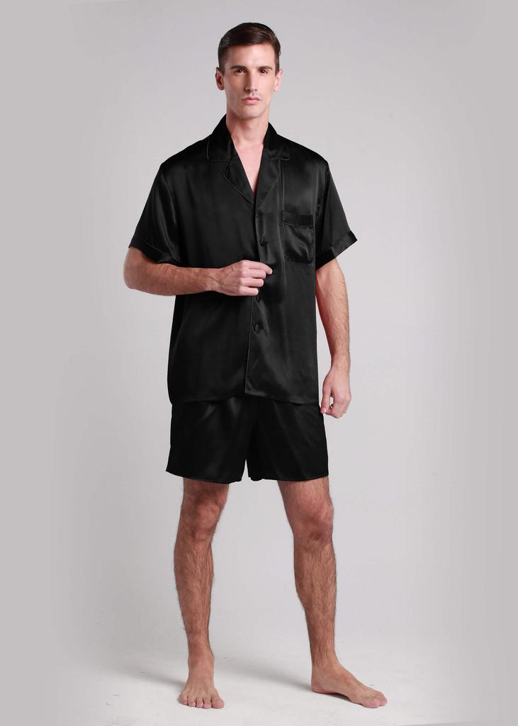 LILYSILK Men's 22 Momme Contrast Trim Short Silk Pajama Set