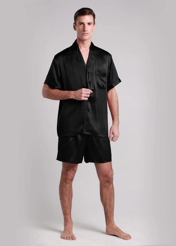 LILYSILK Men's 22 Momme Contrast Trim Short Silk Pajama Set 2