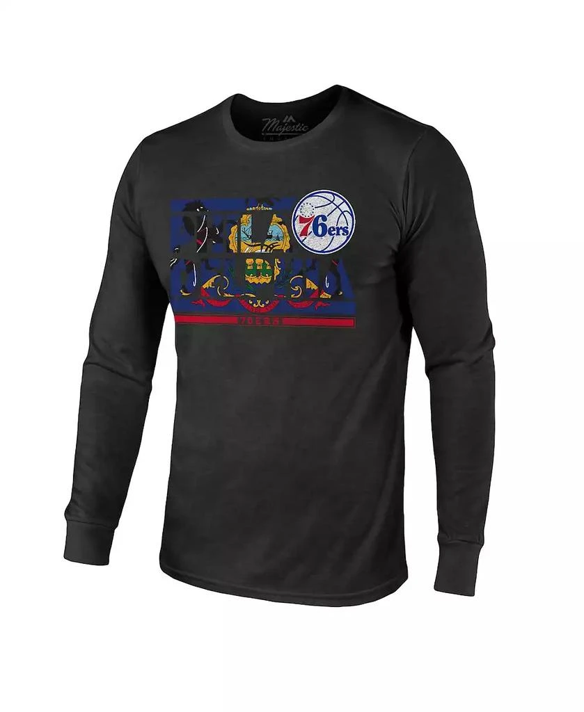 Majestic Men's Threads Black Philadelphia 76ers City and State Tri-Blend Long Sleeve T-shirt 2