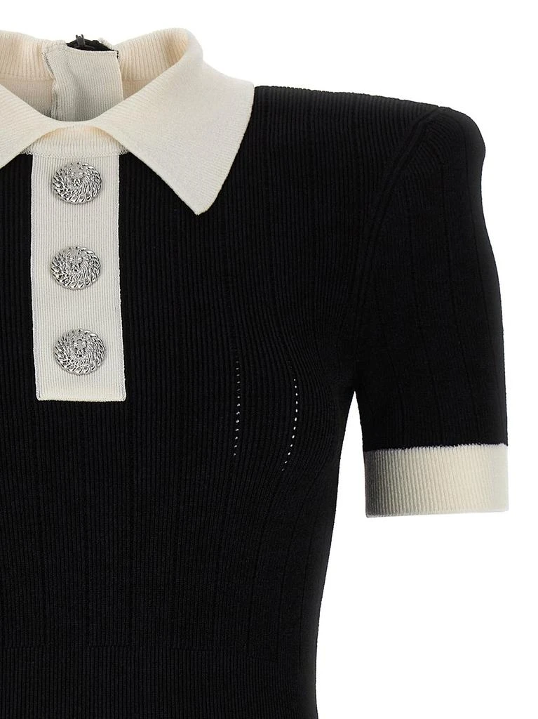 Balmain Balmain Short-Sleeved Ribbed Knit Polo Mini Dress 3