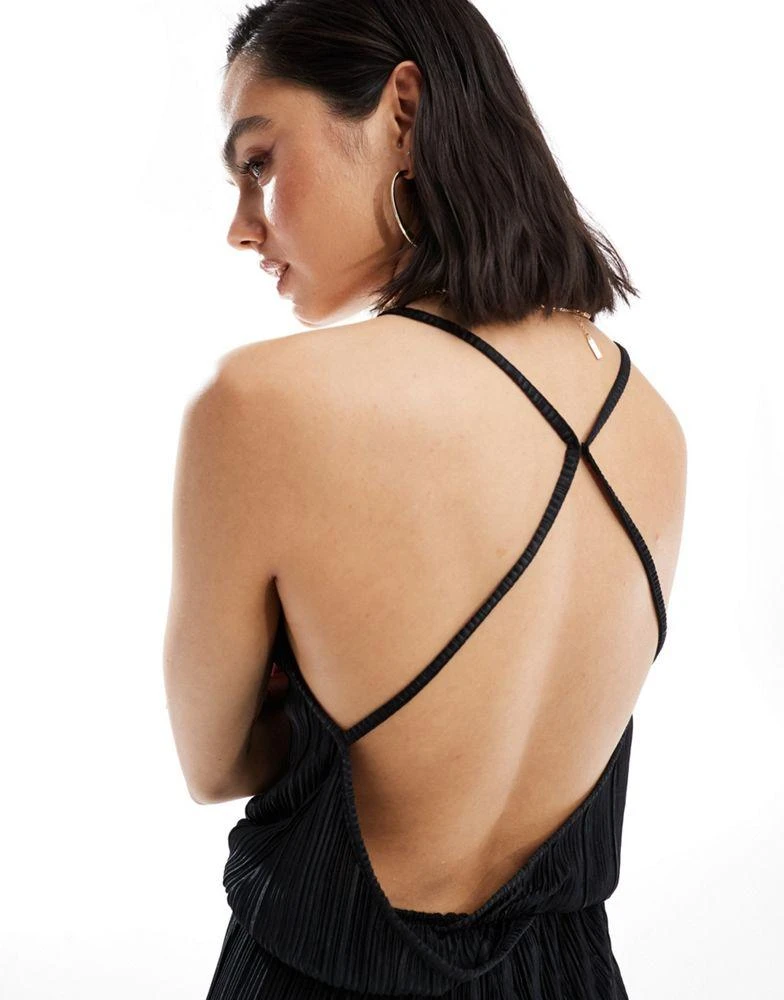 JDY Tall JDY Tall open back plisse jumpsuit in black 3