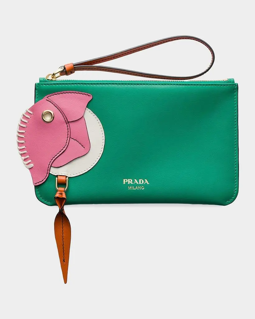 Prada Leather Zipper Pouch Wristlet Bag