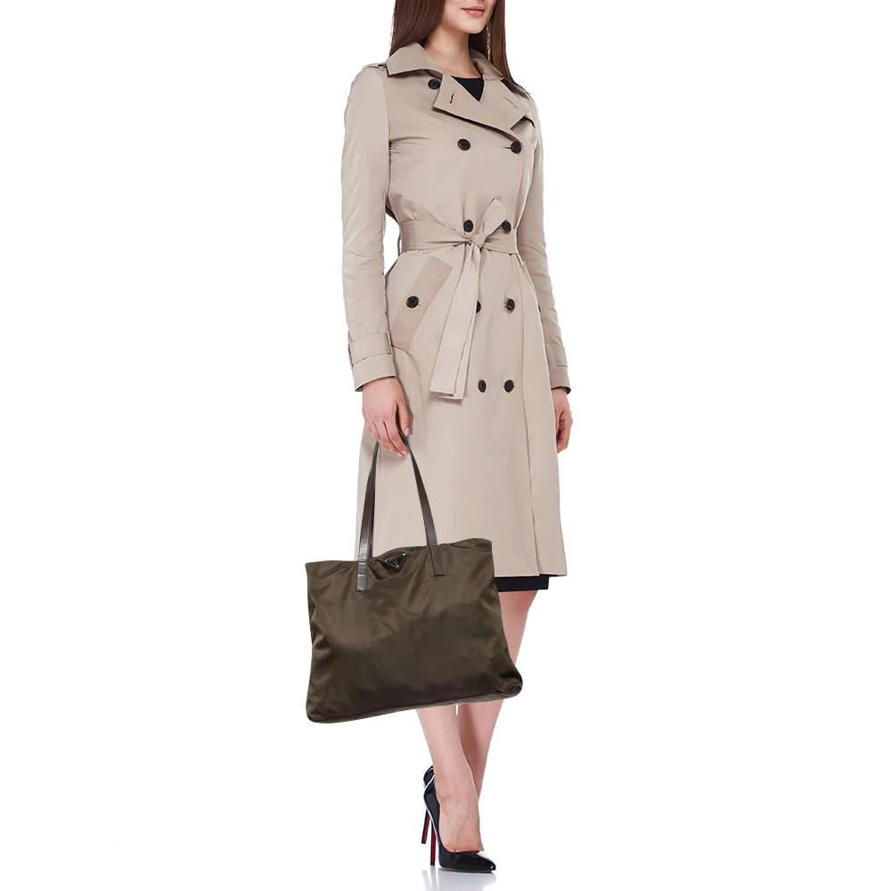 Prada Prada Olive Green Nylon and Leather Shopper Tote 2