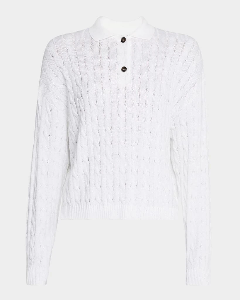 Brunello Cucinelli Micro Sequined Double Cable-Knit Polo Sweater 1