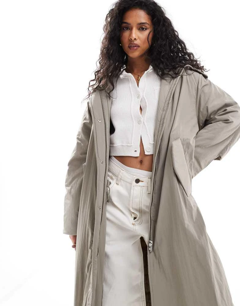 ASOS ASOS DESIGN clean longline puffer coat with hood in sage 2