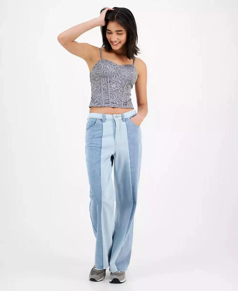 Tinseltown Juniors' High-Rise Wide-Leg Colorblocked Jeans 3
