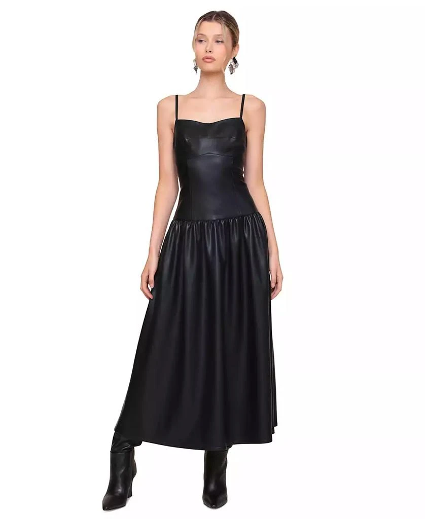 Avec Les Filles Women's Faux-Leather Drop-Waist Maxi Dress 4