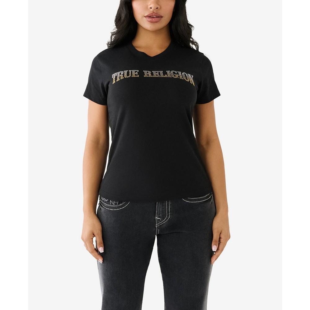 True Religion Women's Short Sleeve Ombre Crystal Arch Logo T-shirt