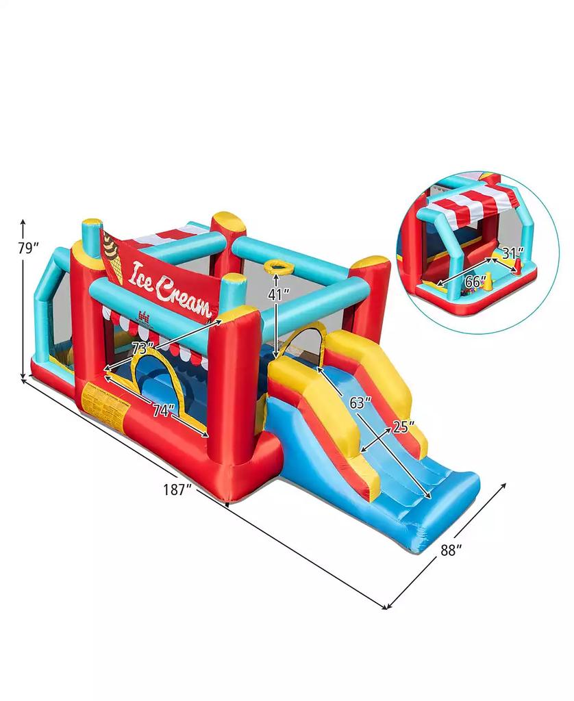 GOUUN 5-in-1 Ice Cream Inflatable Bounce House with Ball Pit and Slide with 520W Blower