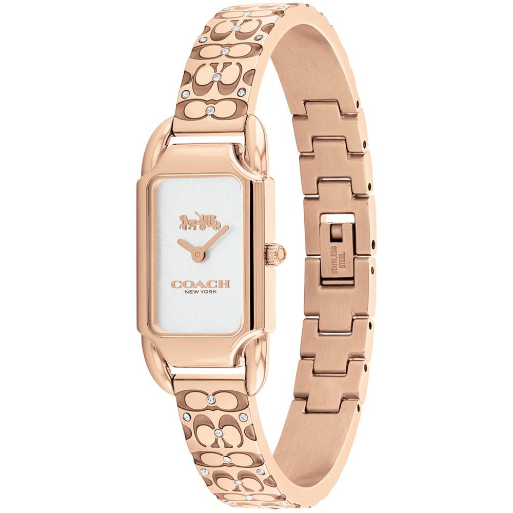 COACH Women's Cadie Signature C Rose Gold-Tone Stainless Steel Bangle Watch, 28.5 x 17.5mm