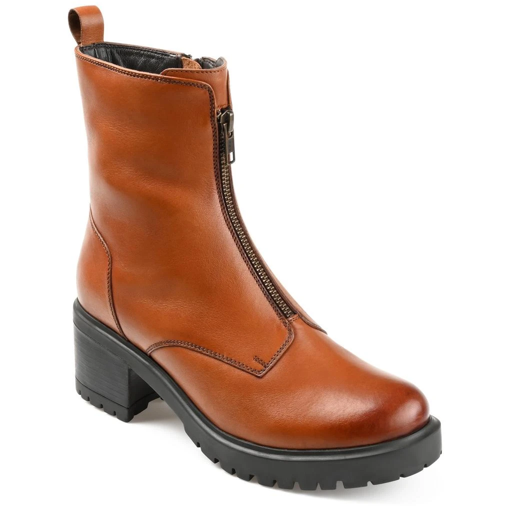 JOURNEE Womens Genuine Leather Norrah Round Toe Stacked Combat Booties 7