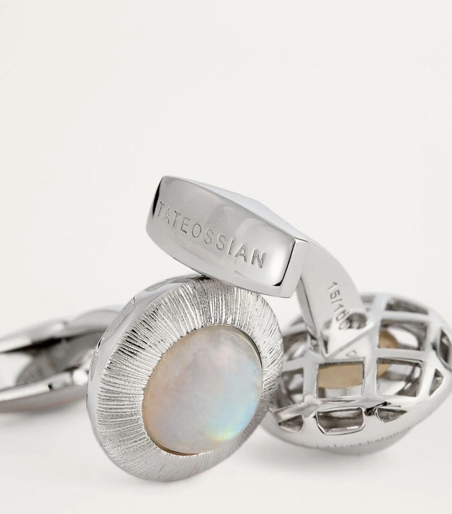 Tateossian Rhodium-Plated Silver and Moonstone Graffiato Cufflink 5