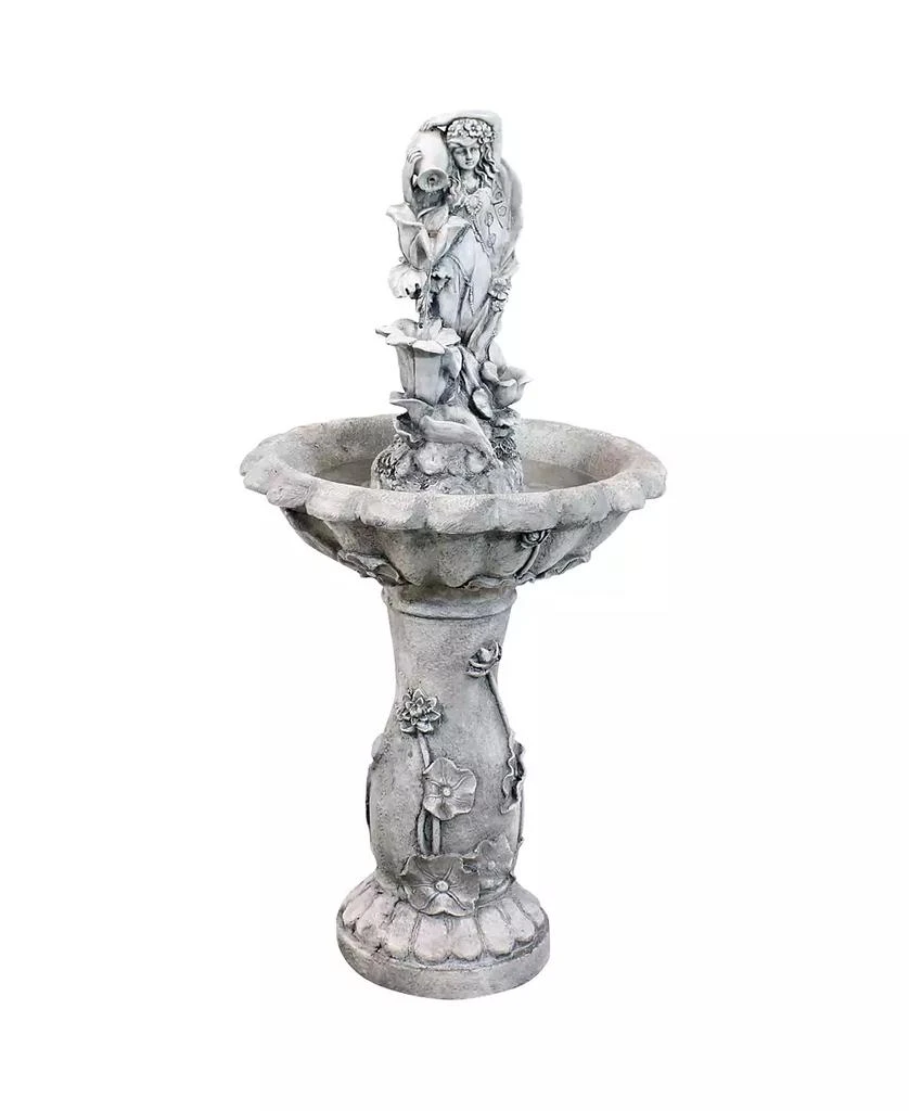 Sunnydaze Decor Outdoor Polyresin Fairy Flower Solar Powered Water Fountain Feature with Battery Backup - 42"