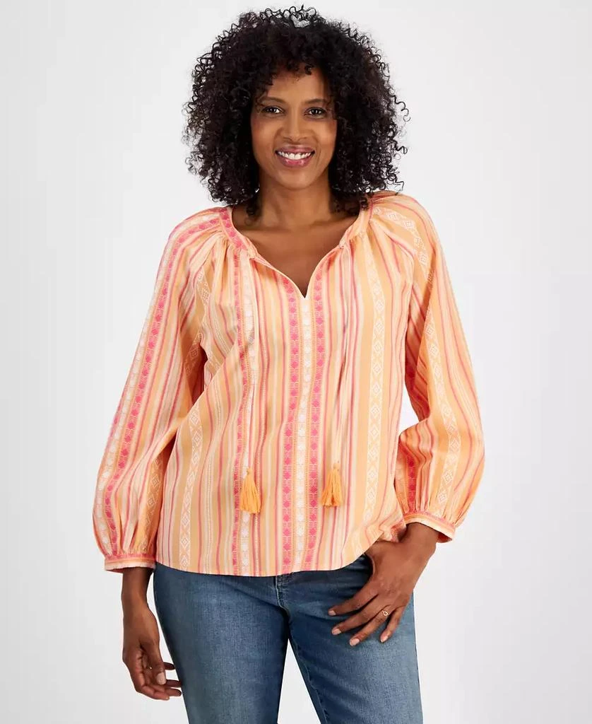 Style & Co Petite Mountain Stripe Popover Peasant Blouse, Created for Macy's 2