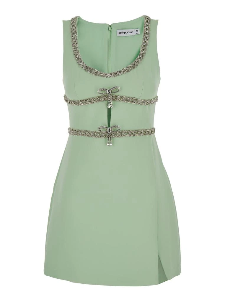 Self Portrait Mini Mint Green Dress With Bows And Crystals In Fabric Woman 1
