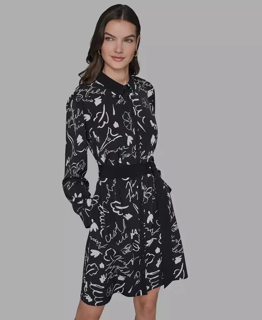 Karl Lagerfeld Paris Women's Printed Silky Crepe Belted Shirt Dress 1
