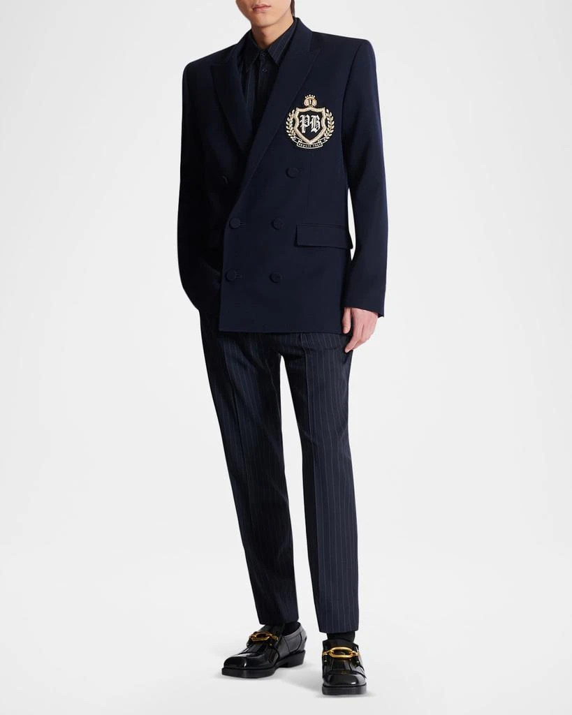 Balmain Men
s Crystal Crest Wool Double-Breasted Blazer 2