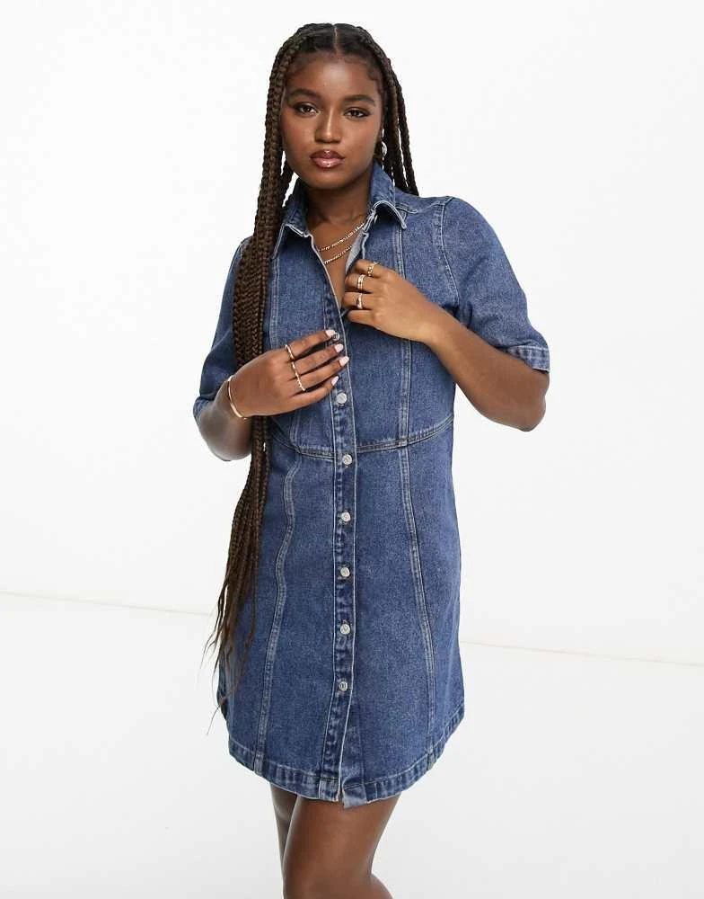 Monki Monki denim mini shirt dress in blue 4