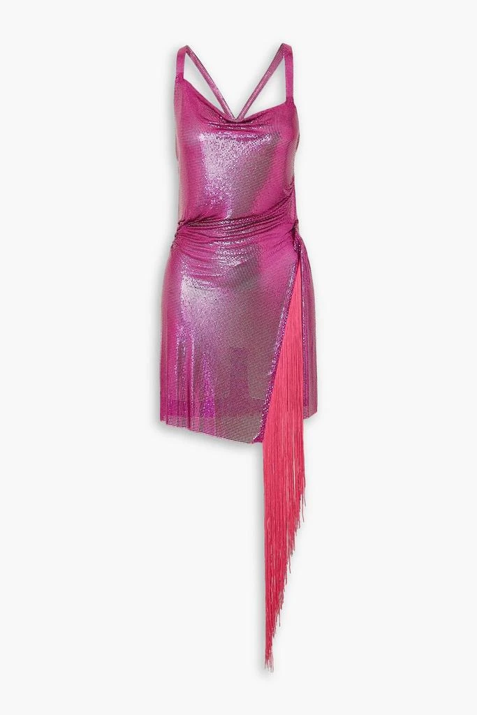 FANNIE SCHIAVONI Asymmetric fringed chainmail mini dress 1