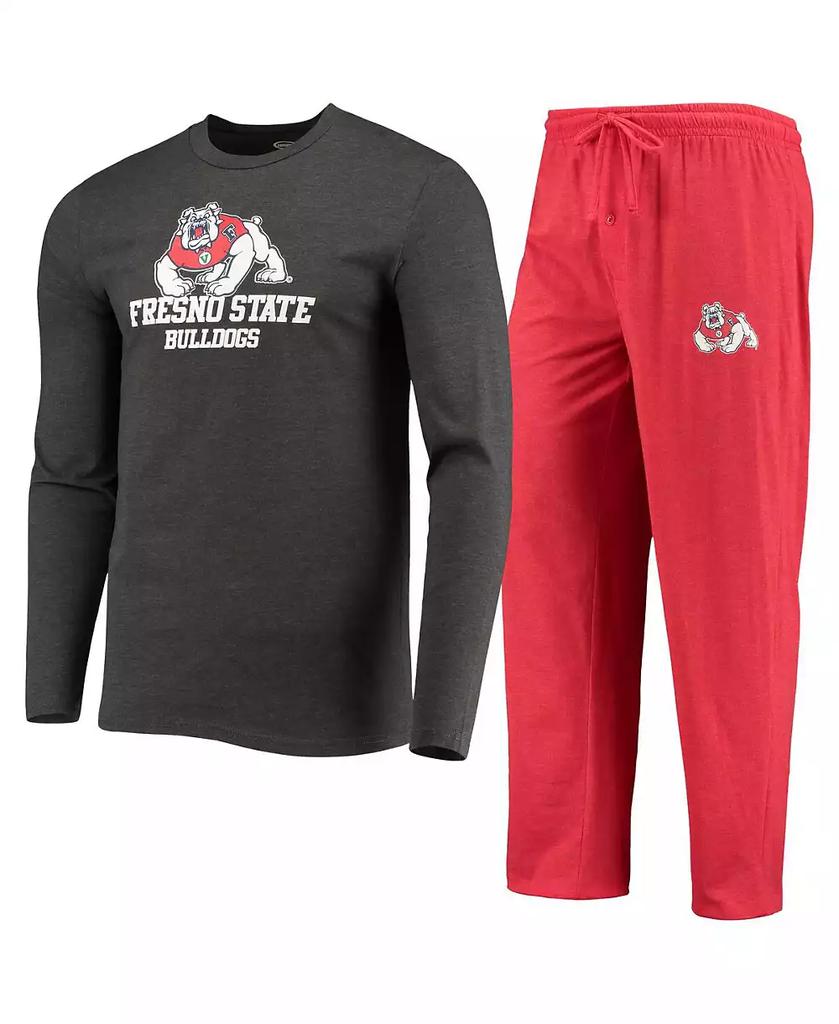 Concepts Sport Men's Red, Heathered Charcoal Fresno State Bulldogs Meter Long Sleeve T-shirt and Pants Sleep Set
