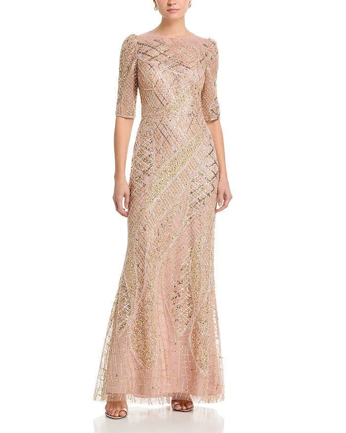 chinese dress ladies Teri Jon Black Lace Floor Length Evening Gown