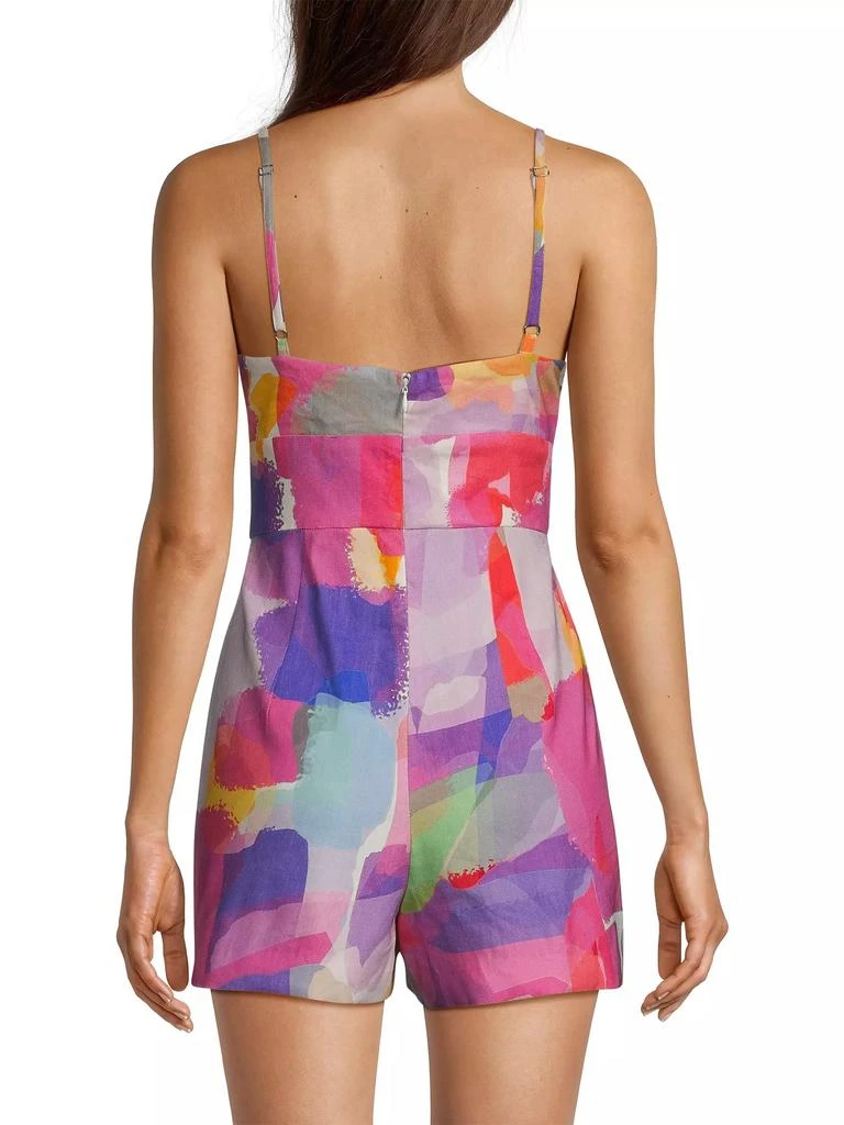 Milly Anya Rainbow Waterfall Brushstroke Linen-Blend Romper 5