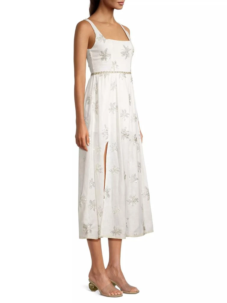 Waimari Lucid Dreams Olivia Floral Sequined Linen-Blend Fit & Flare Midi-Dress 4