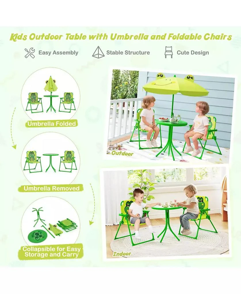 Gymax Toddler Picnic Table & Chair Set w/ 2 Folding Chairs & Height Adjustable Umbrella 10