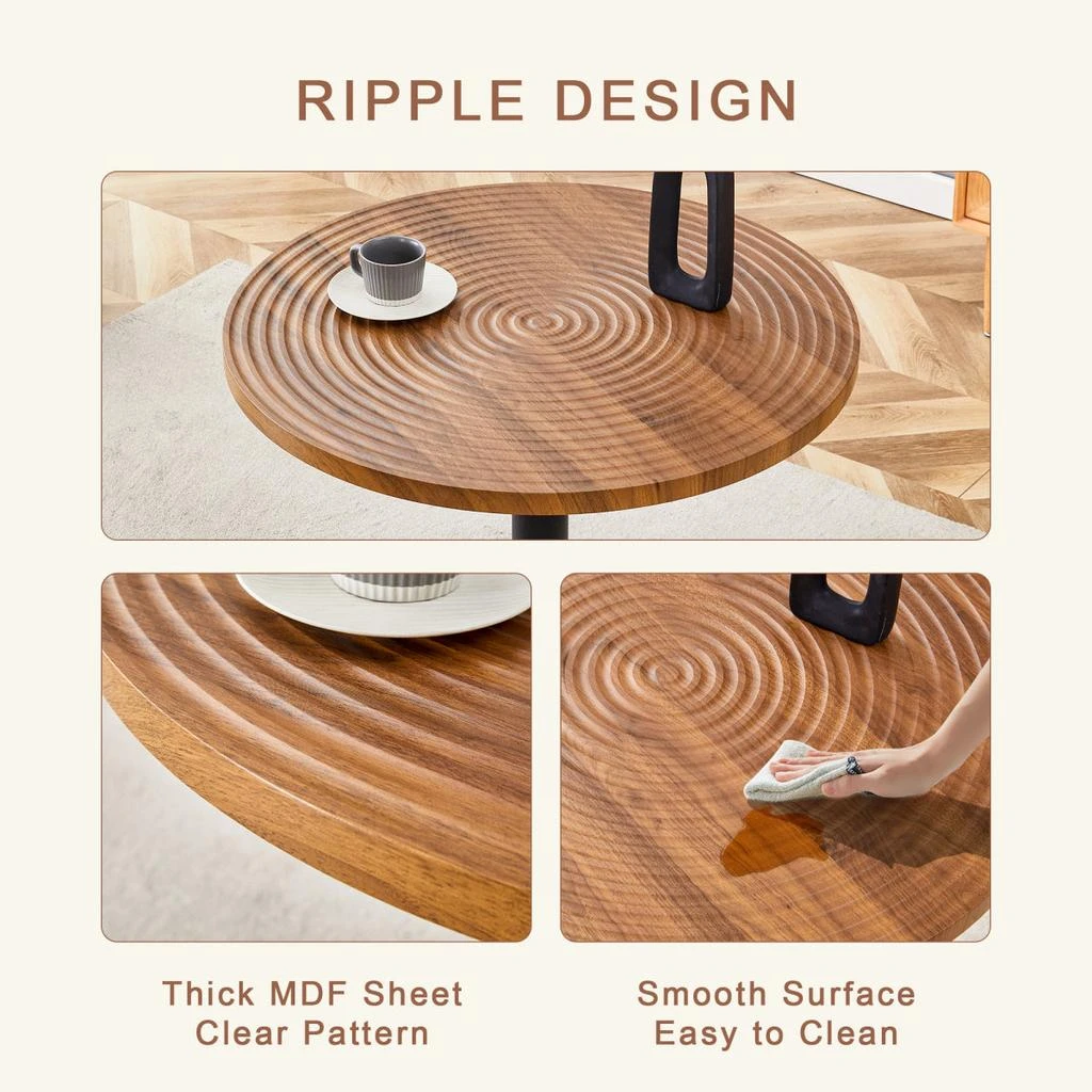 Streamdale Furniture Streamdale Dark Wood Grain Round Dining Table - 31.5 Inch, Black Metal Stand. 6