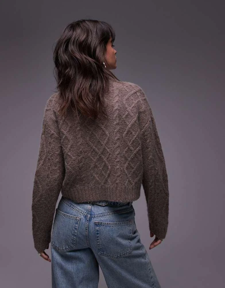 Topshop Topshop premium cashmere cable cardi in oat 3