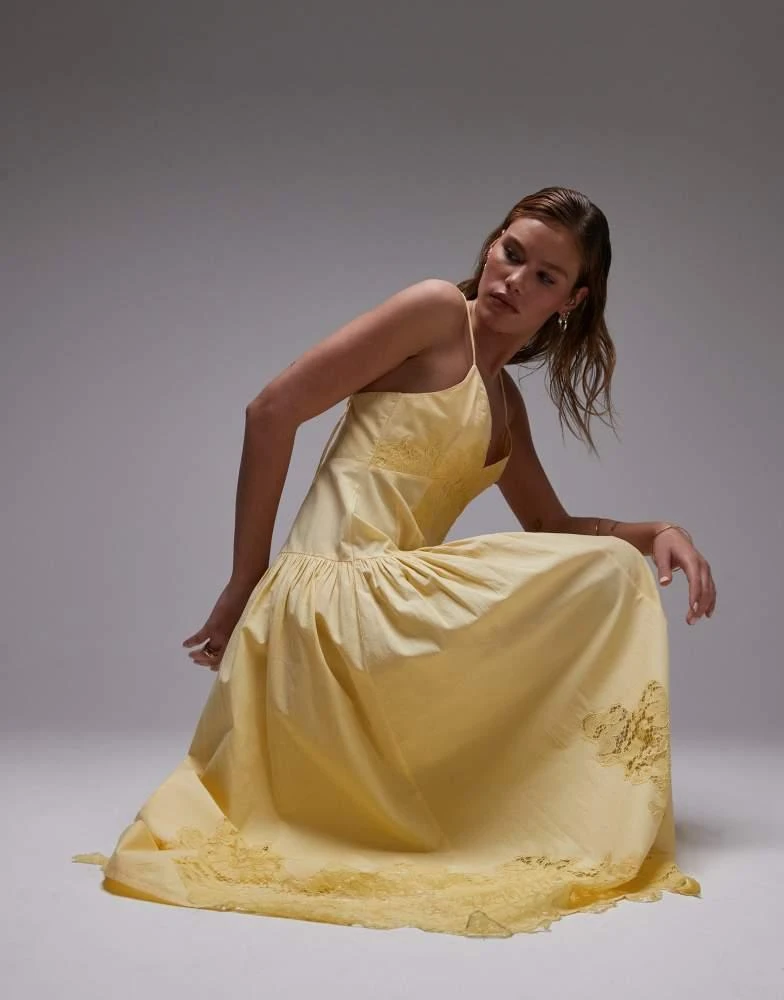 Topshop cutwork lace poplin midi sundress in lemon-Yellow Topshop cutwork lace poplin midi sundress in lemon-Yellow