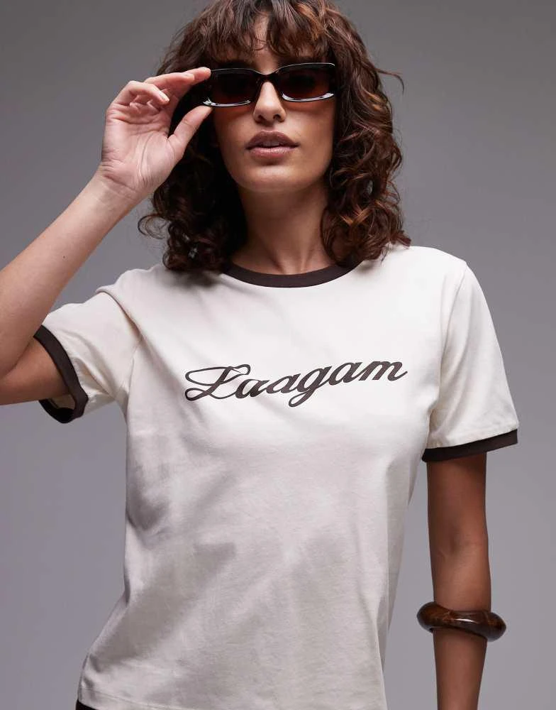 Laagam LAAGAM cotton logo ringer t-shirt in ecru 1