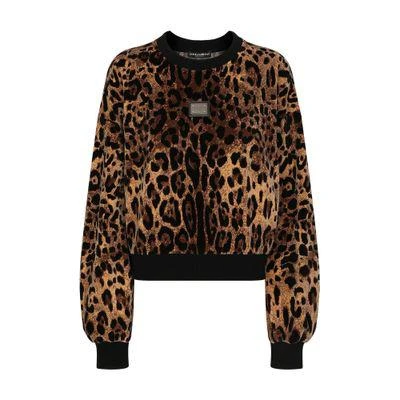 Dolce & Gabbana Round-neck chenille leopard sweatshirt 1