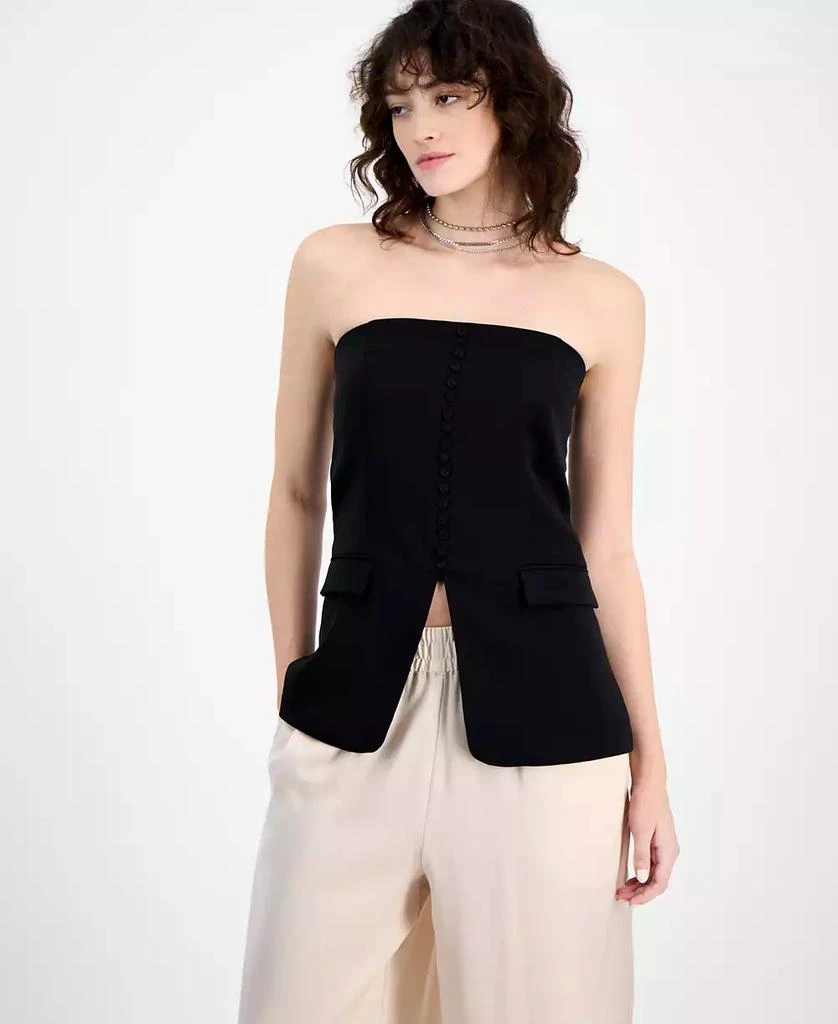 Bar III Women's Strapless Button-Front Corset Vest Top, Exclusively at Macy's 1